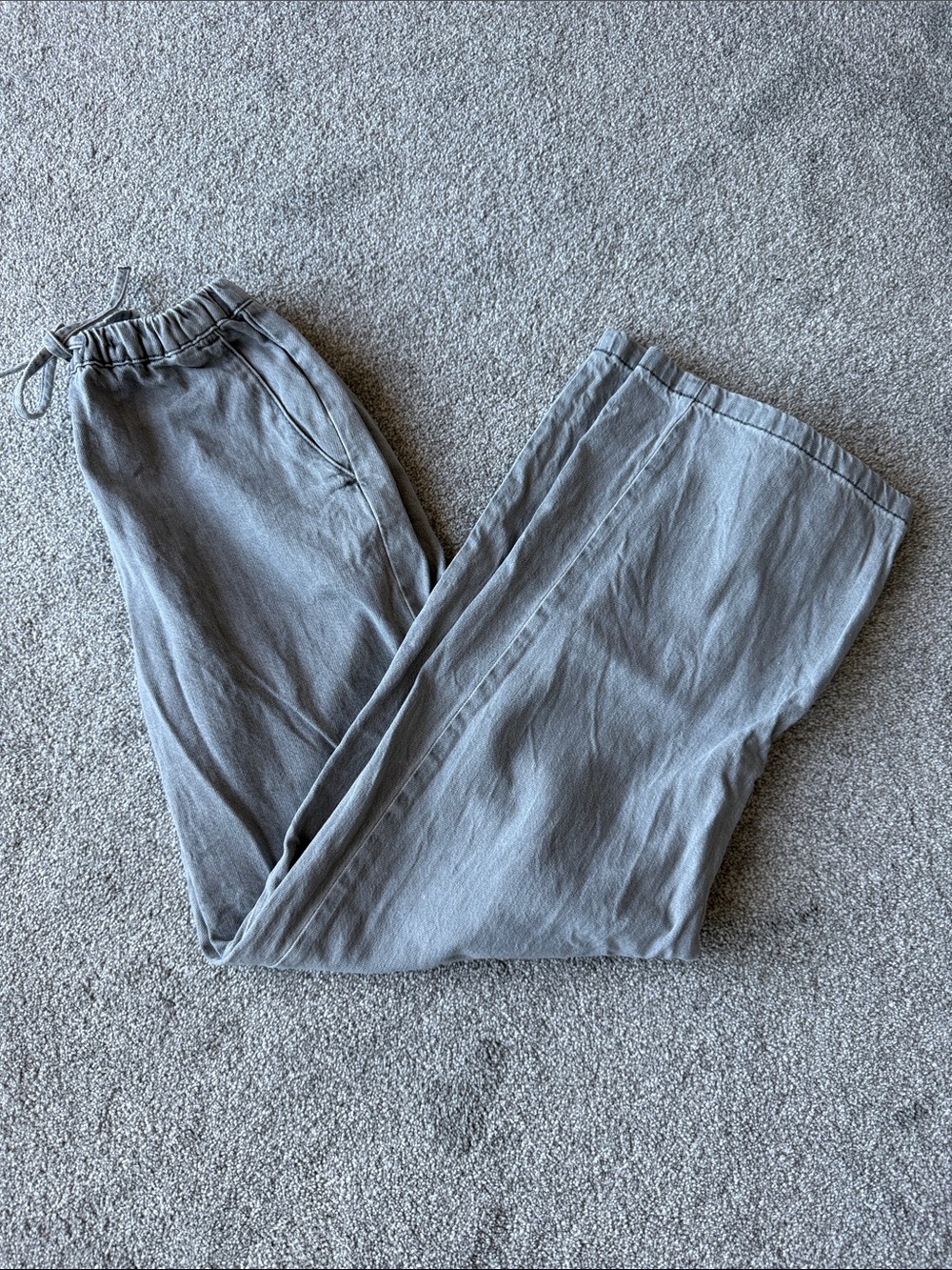 Zara Wide Leg Drawstring Jeans in Light Gray